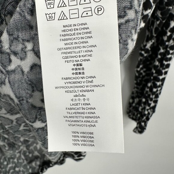 Michael Kors Womens 1X Animal Print Top Long Sleeve Viscose Blouse Black & White - Picture 7 of 8